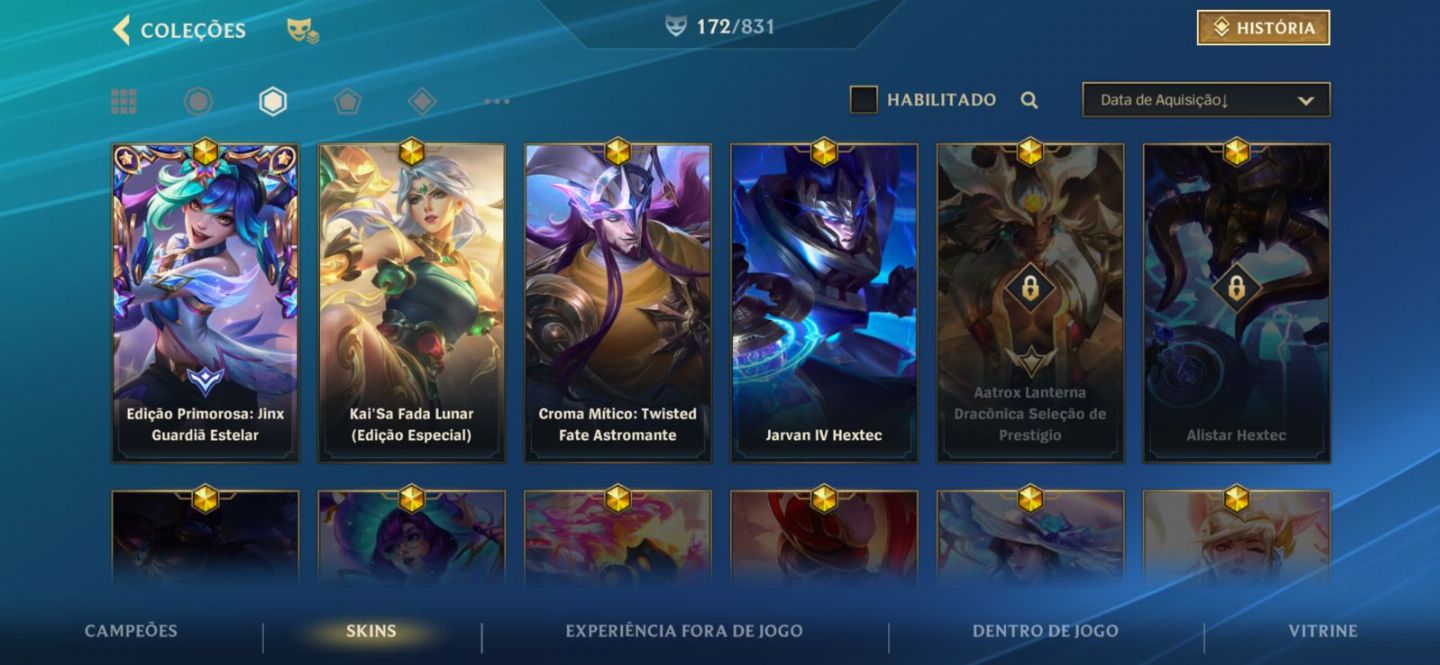 Conta Monarca Jinxs Supervilã , 172 Skins e todos campeões comprados.