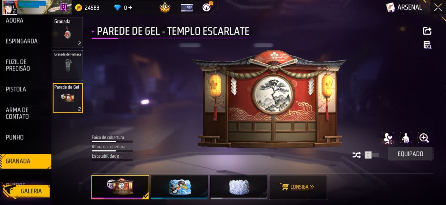 CONTA FREE FIRE COM CONJUNTO DAMA ESCARLATE | VSK94 ATRIBUTADA | CARTÃO DE TROCA