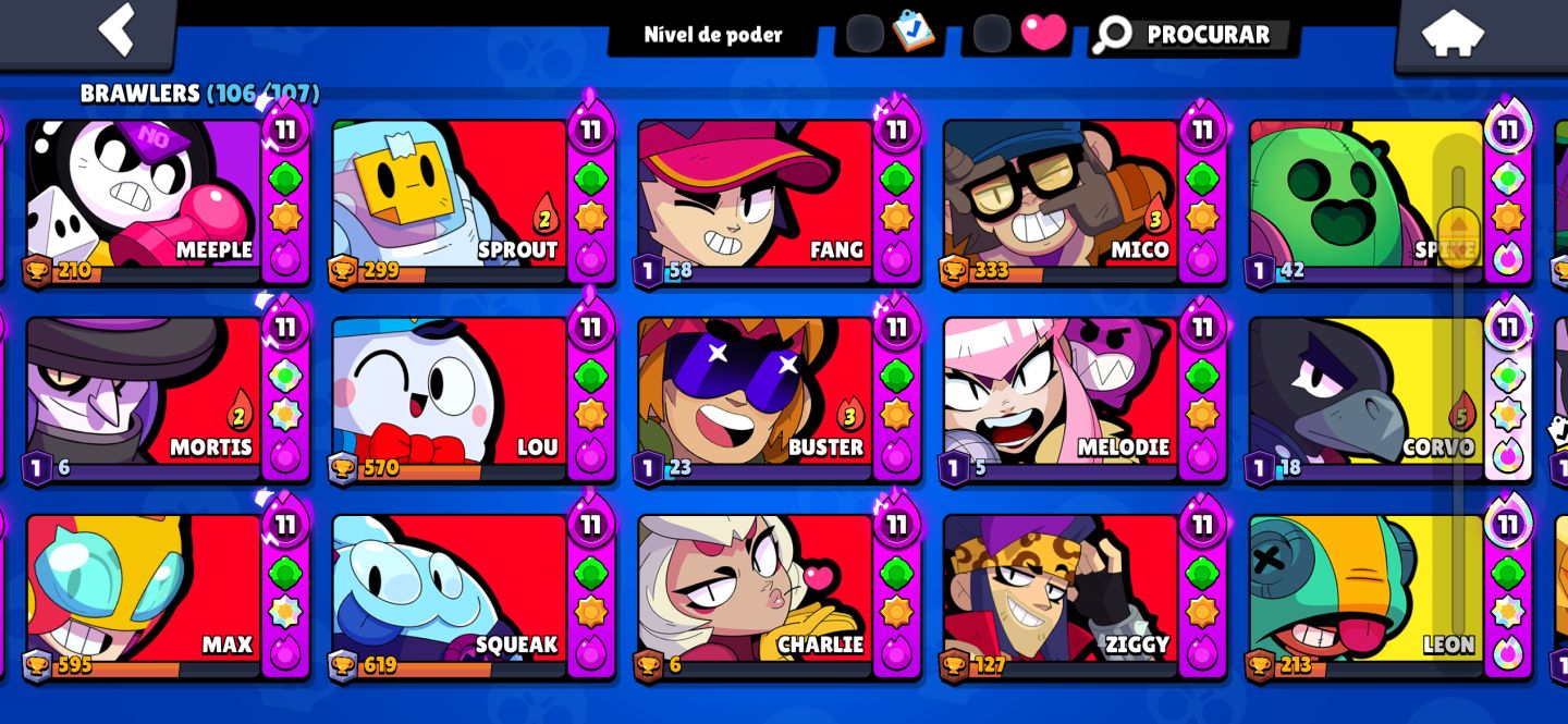 CONTA BRAWL STARS À VENDA 106/107 BRAWLERS 31 BRAWLERS FULL 11 45.782 TROFÉUS