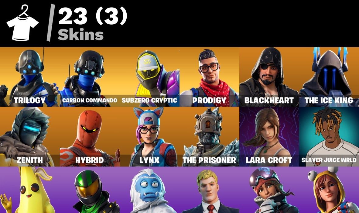 Conta FORTNITE 23 SKINS/ LARA CROFT/ TRILOGY/CARBON COMMANDO/PRODIGY