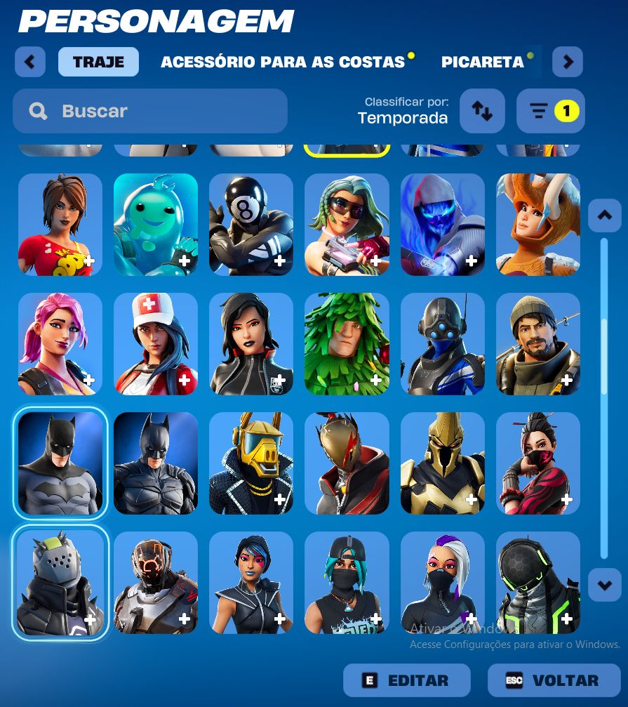 Conta OG fortnite cap 1 season 2, lv 1250, 128 skins. conjunto fundador + mako