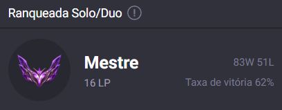 CONTA MESTRE LOL 62% WINRATE (SEM RANK ANTERIOR)