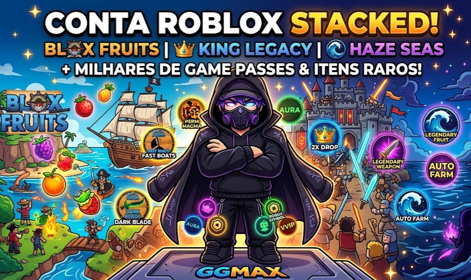 CONTA ROBLOX STACKED! Blox Fruits / King Legacy / Haze Seas + VÁRIOS JOGOS
