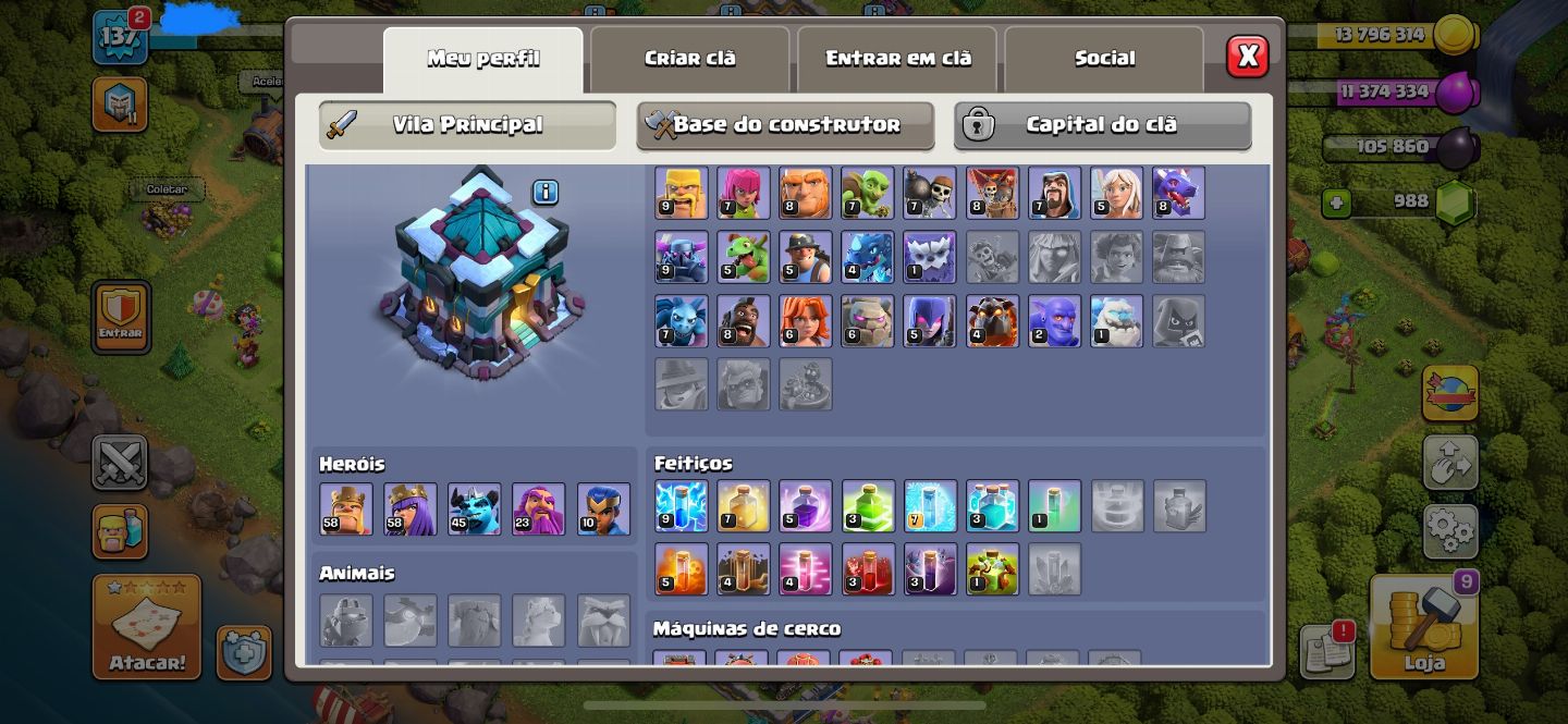 CONTA CLASH ROYALE 5K + CLASH OF CLANS CV 13