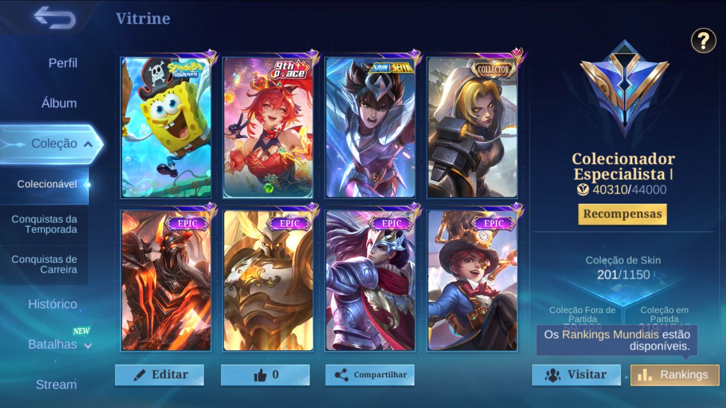 CONTA MOBILE LEGENDS GEMADA COM MUITAS EPICAS
