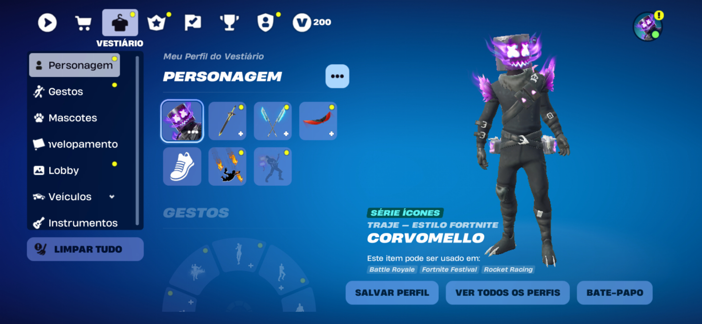 Conta fortnite com skins raras e emotes meta