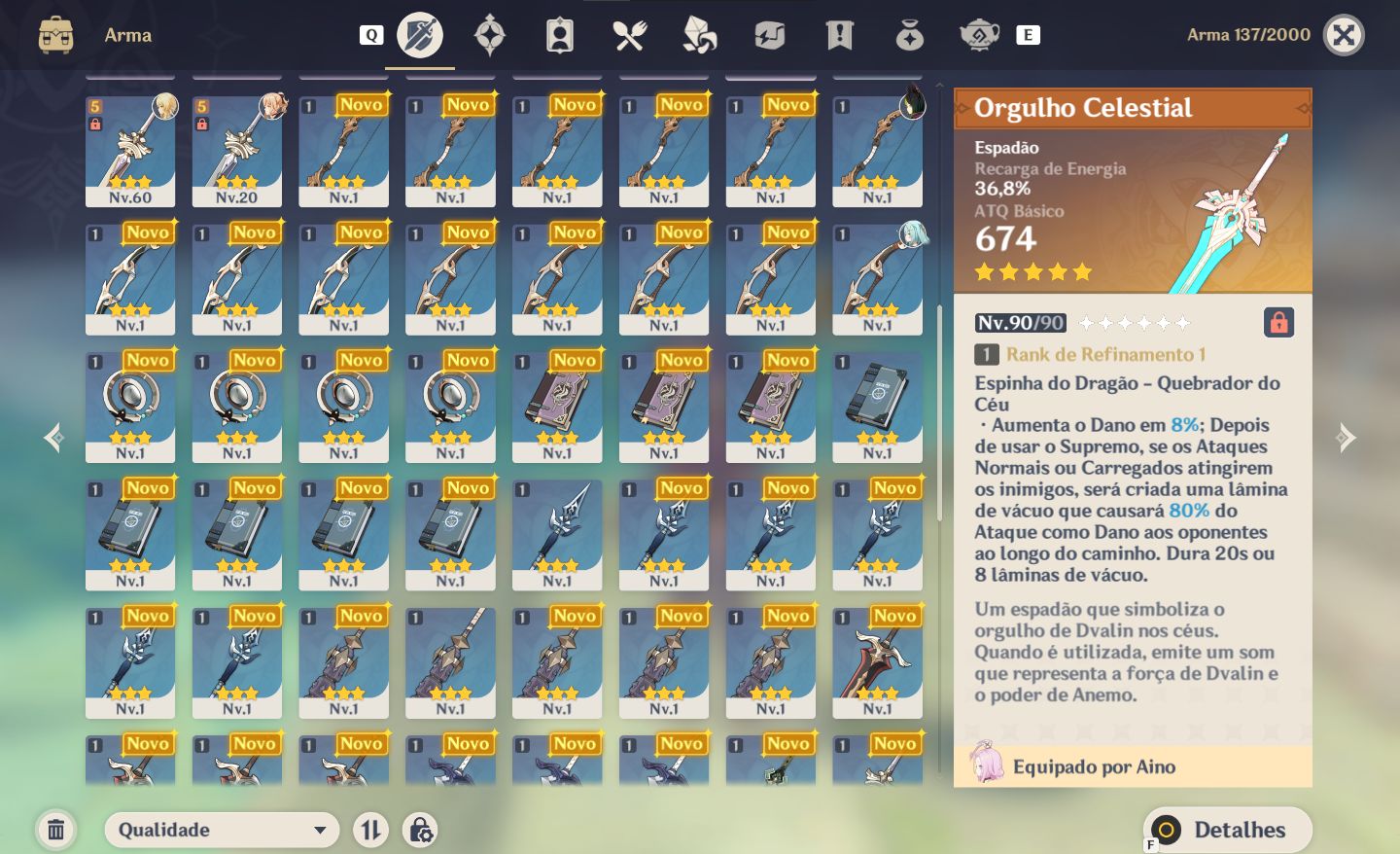Conta Genshin Impact UNICO DONO, rank 57 (VALOR NEGOCIAVEL)