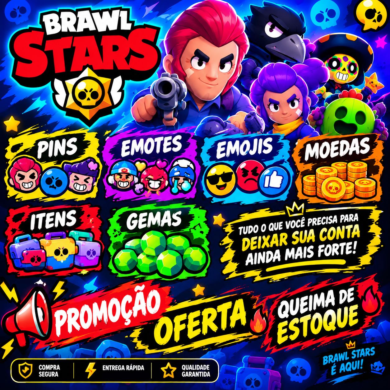 BRAWL STARS - PINS,MOEDAS E EMOTES