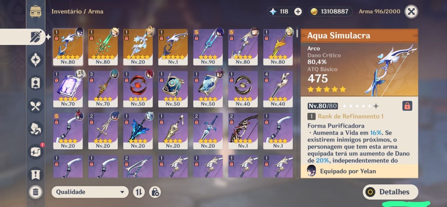 Conta de Genshin com 16 personagens 5 estrelas