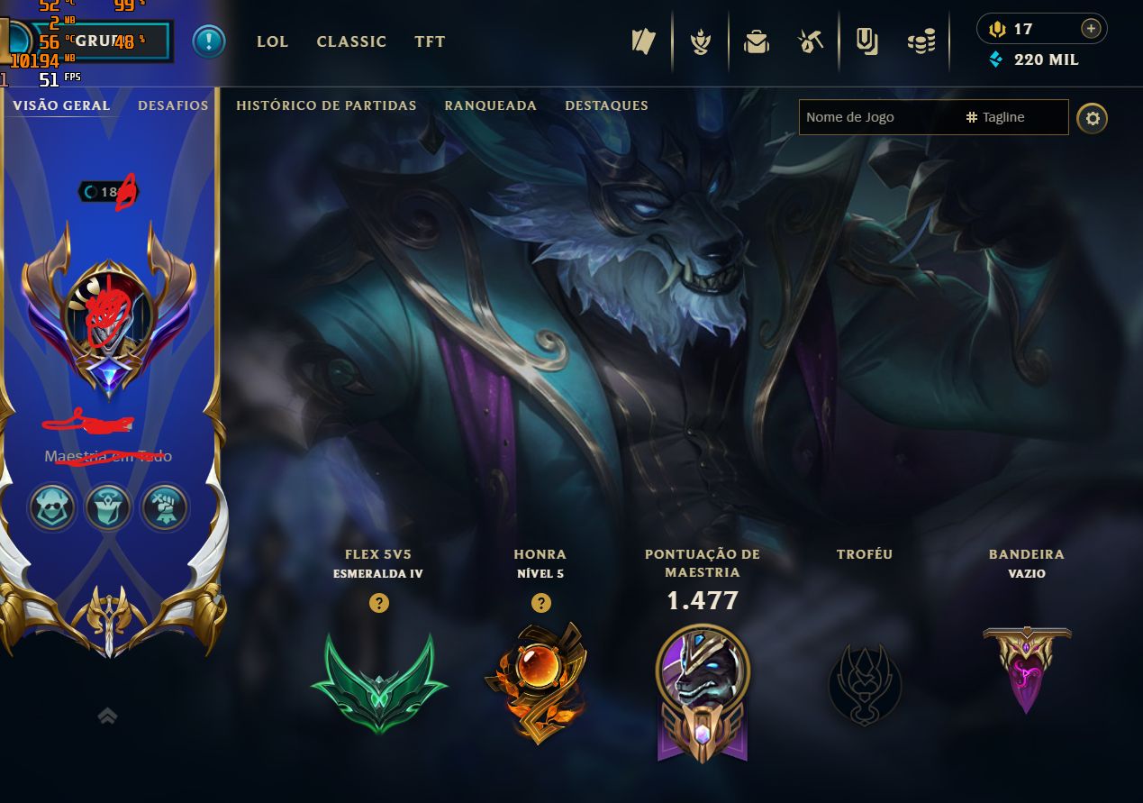 Conta LoL Esmeralda 4 Solo Duo