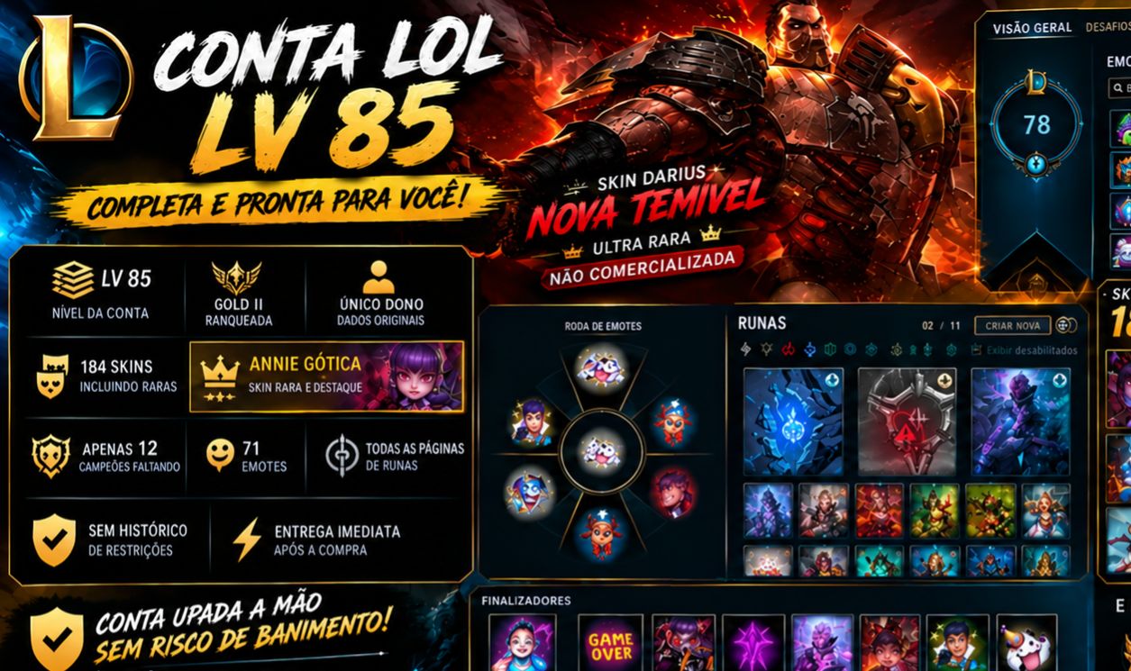 LOL LV 85 GOLD II + 184 SKINS | PREÇO BAIXO DEVIDO À RESTRIÇÃO DE 10 PARTIDAS