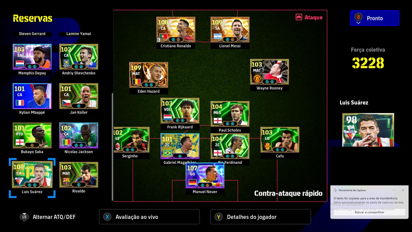Conta Efootball Steam/PC - CR7 e MESSI big times 3 habilidades