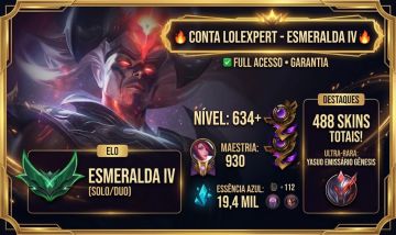 LoL Lvl 634 | Esmeralda IV | Yasuo Emissário da Escuridão Gênesis | Honra 4 |