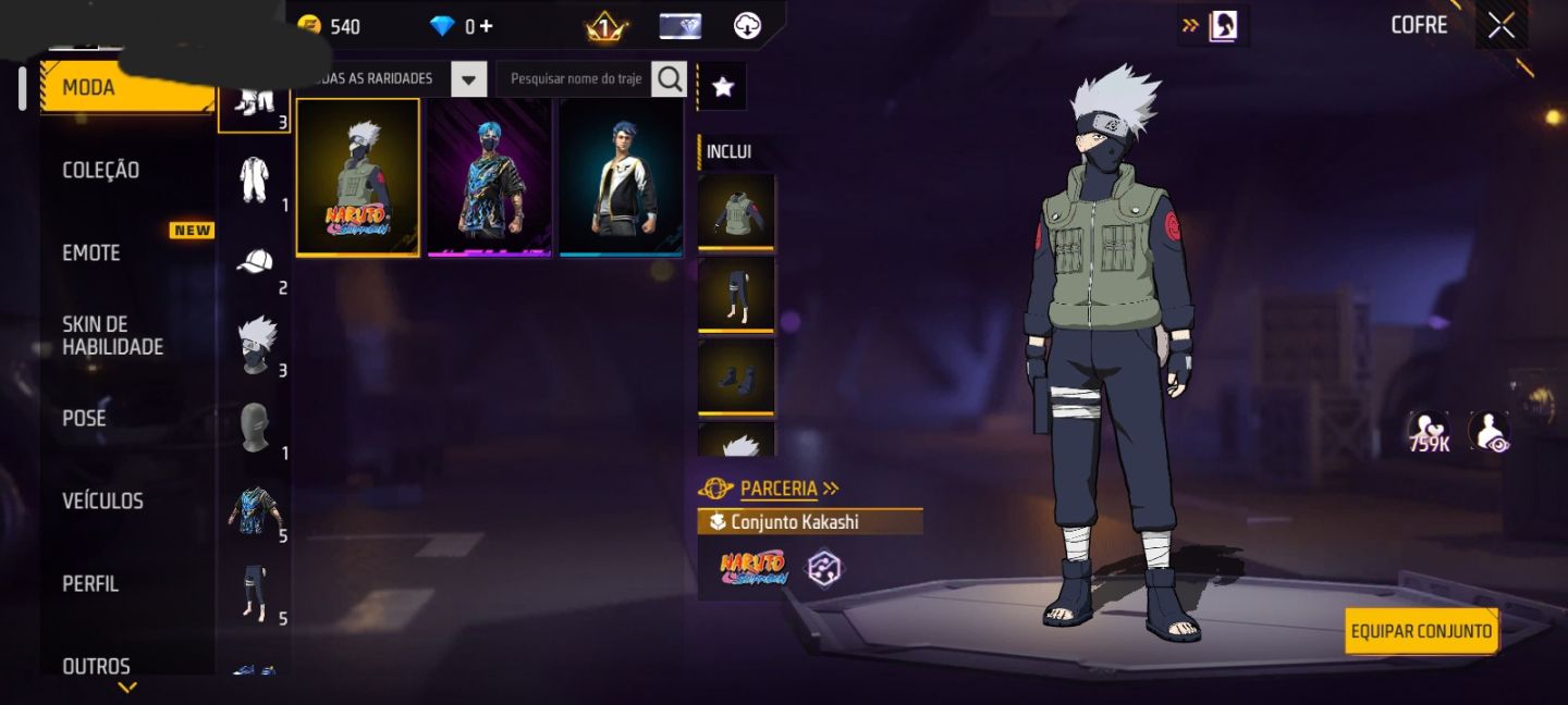 CONTA FF + NAILOONG + KAKASHI + 2 SKINS + EMOTE + XM8 ATRIBUTADA (SEU EMAIL)