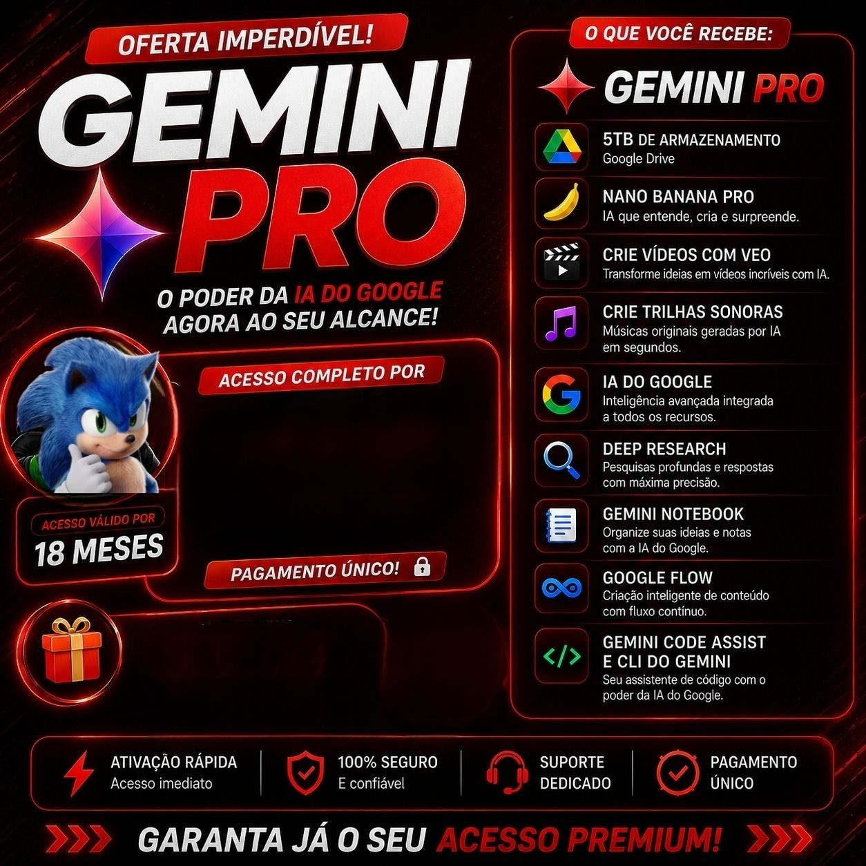 Google Gemini Pro + 5TB Drive | Acesso Completo