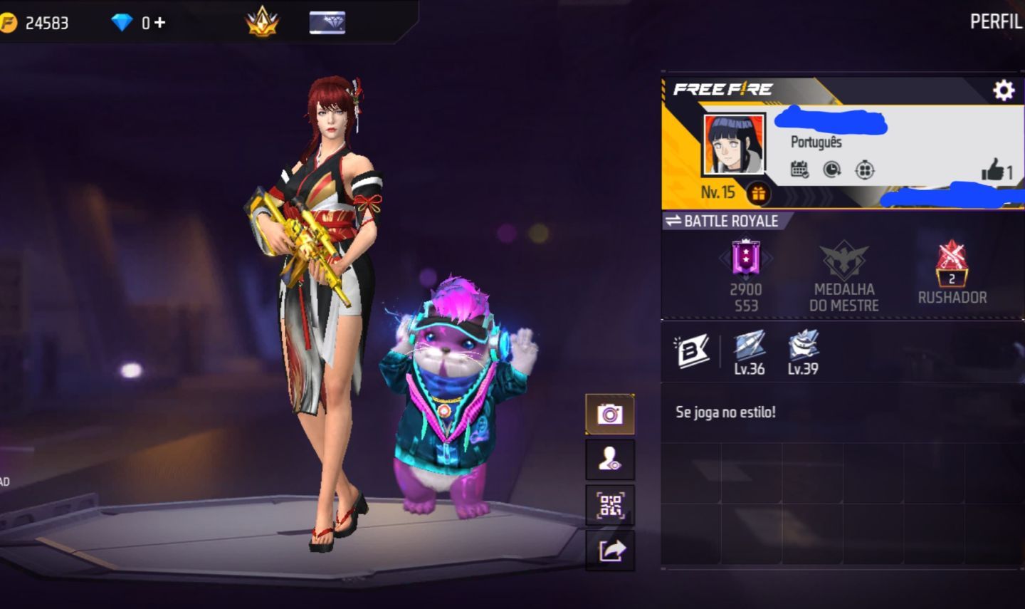 CONTA FREE FIRE COM CONJUNTO DAMA ESCARLATE | VSK94 ATRIBUTADA | CARTÃO DE TROCA