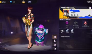 CONTA FREE FIRE COM CONJUNTO DAMA ESCARLATE | VSK94 ATRIBUTADA | CARTÃO DE TROCA