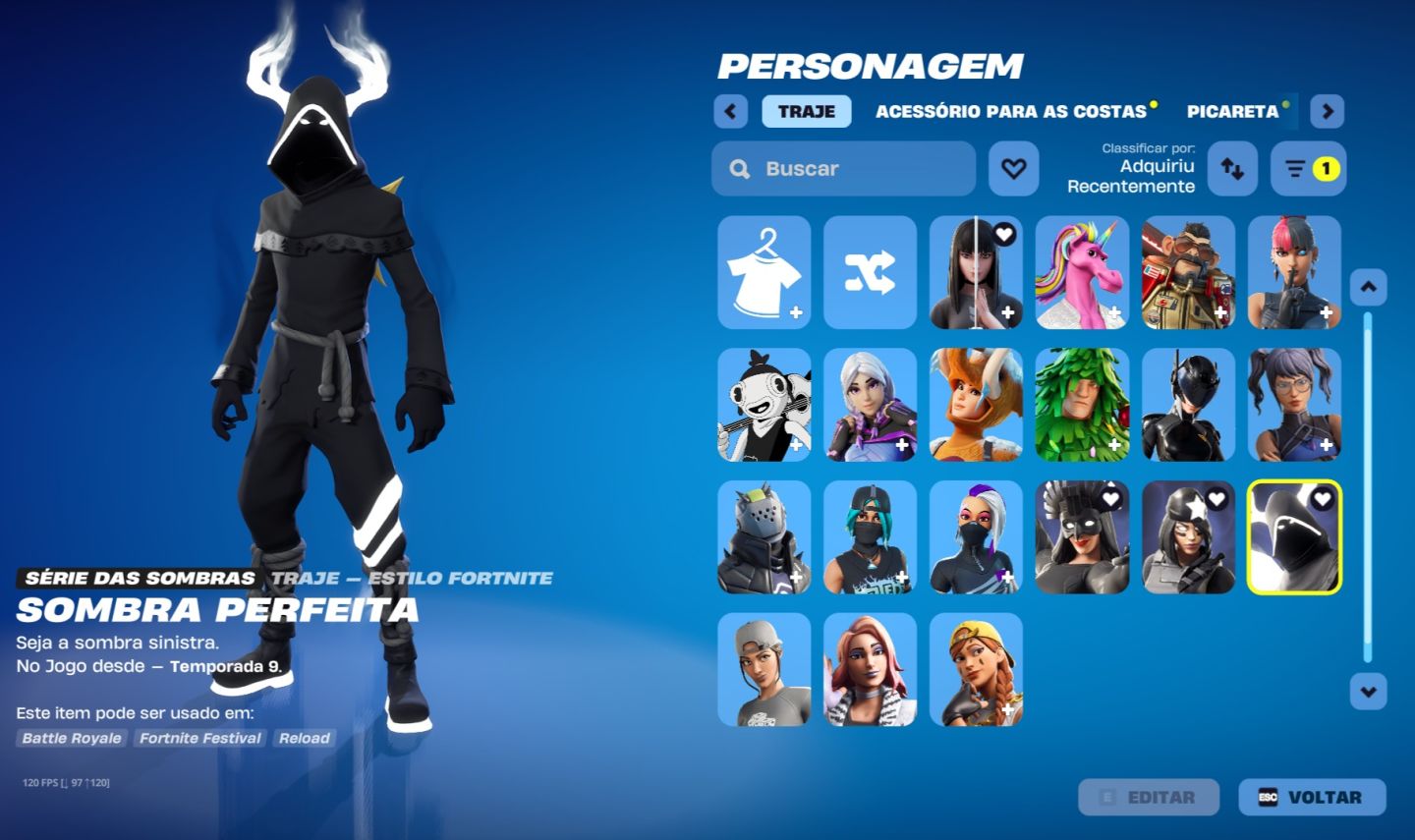 Conta Fortnite Nível 332 Série das Sombras