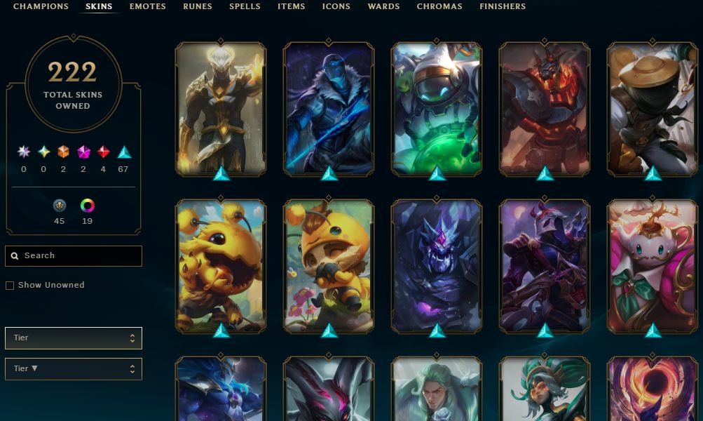 222 SKINS, 19 CHROMAS - CONTA DE LEAGUE OF LEGENDS