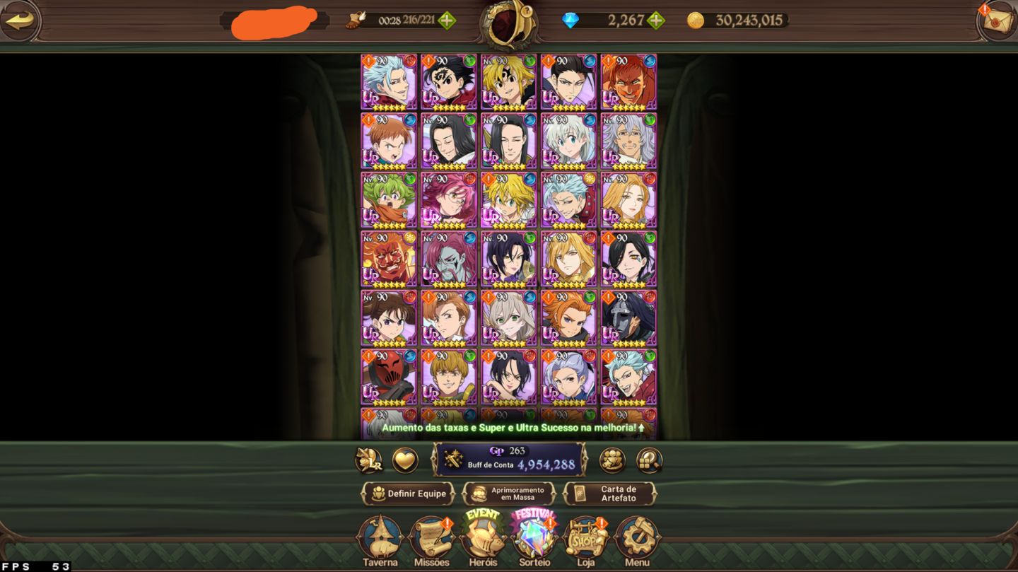 CONTA 7DS GRAND CROSS - 5KK DE CC BOX + ODIN 3/6 + GAWAIN 4/6 + 2.2K DIAMANTE