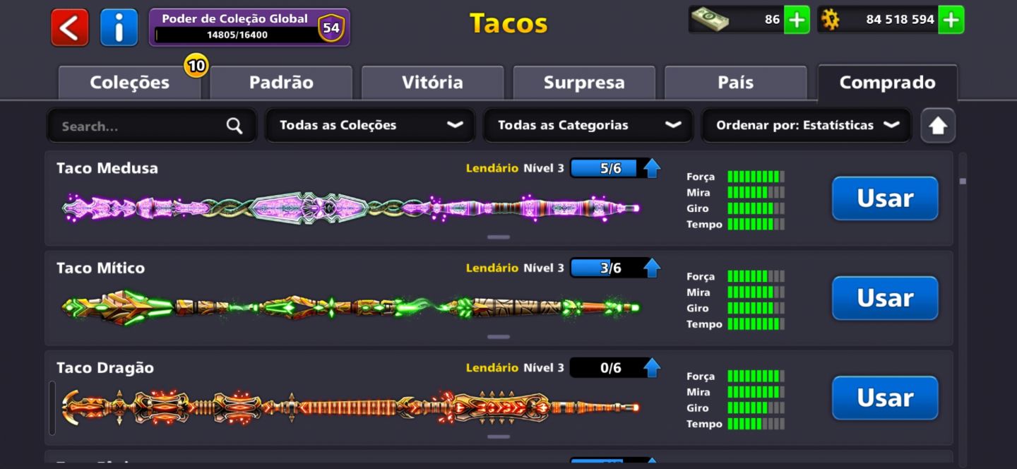 Conta 8 Ball Pool Premium - 84M de Moedas - Lendários Nível Alto