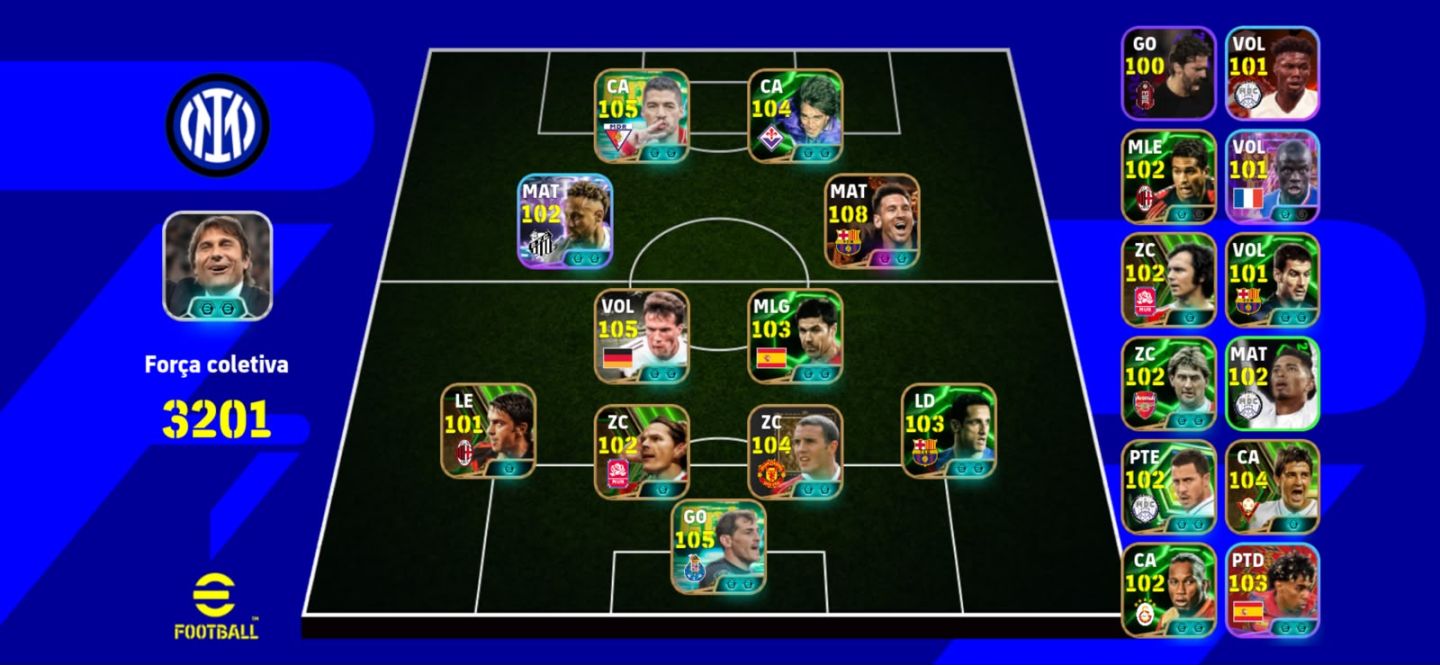 Conta efootball com MESSI DO TRIO MSN+MATHAUS++BATISTUTA E COMPANHIAS