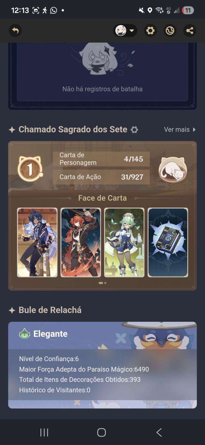 Conta genshin, 9 personagens t5, ar 55, conta antiga t5, ar 55