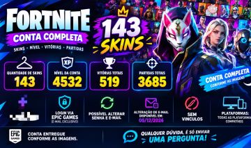CONTA FORTNITE | 143 SKINS | NÍVEL 4532 | 218 PICARETAS