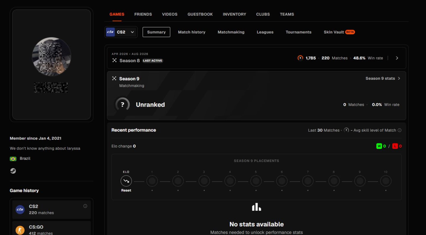 Conta Steam Principal CS2 | Lvl 20GC | 9 Faceit | Butterfly