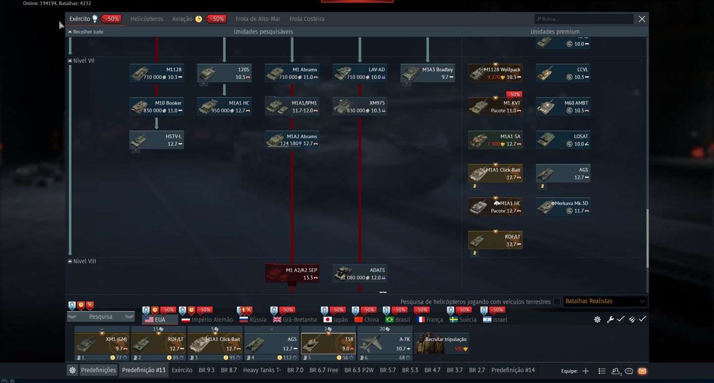 Conta Warthunder - Top Tier - Diversos veiculos Premium - Veiculos raros -