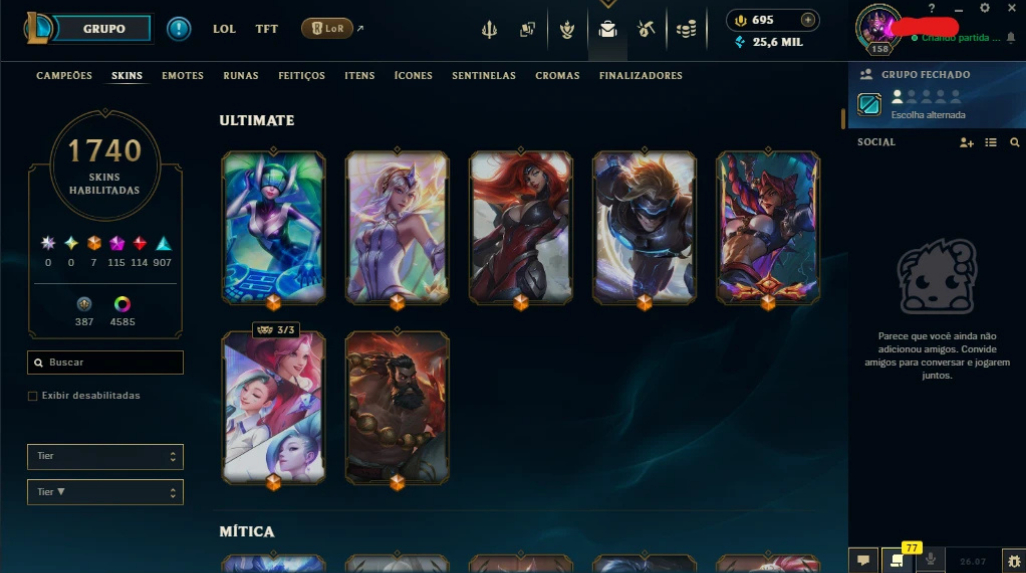 CONTA ESMERALDA III MMR DIAMANTE E MESTRE 1740 SKINS COM 4615 CROMAS E 10 PR