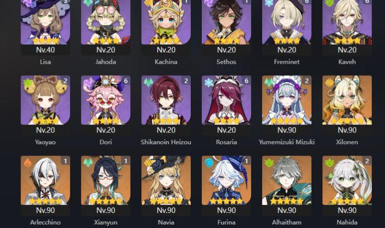 31CHARS 5 ESTRELAS, RAIDENC6 (melhor raiden),ARLECCHINOC1, FURINAC1, NEUVILLETTE