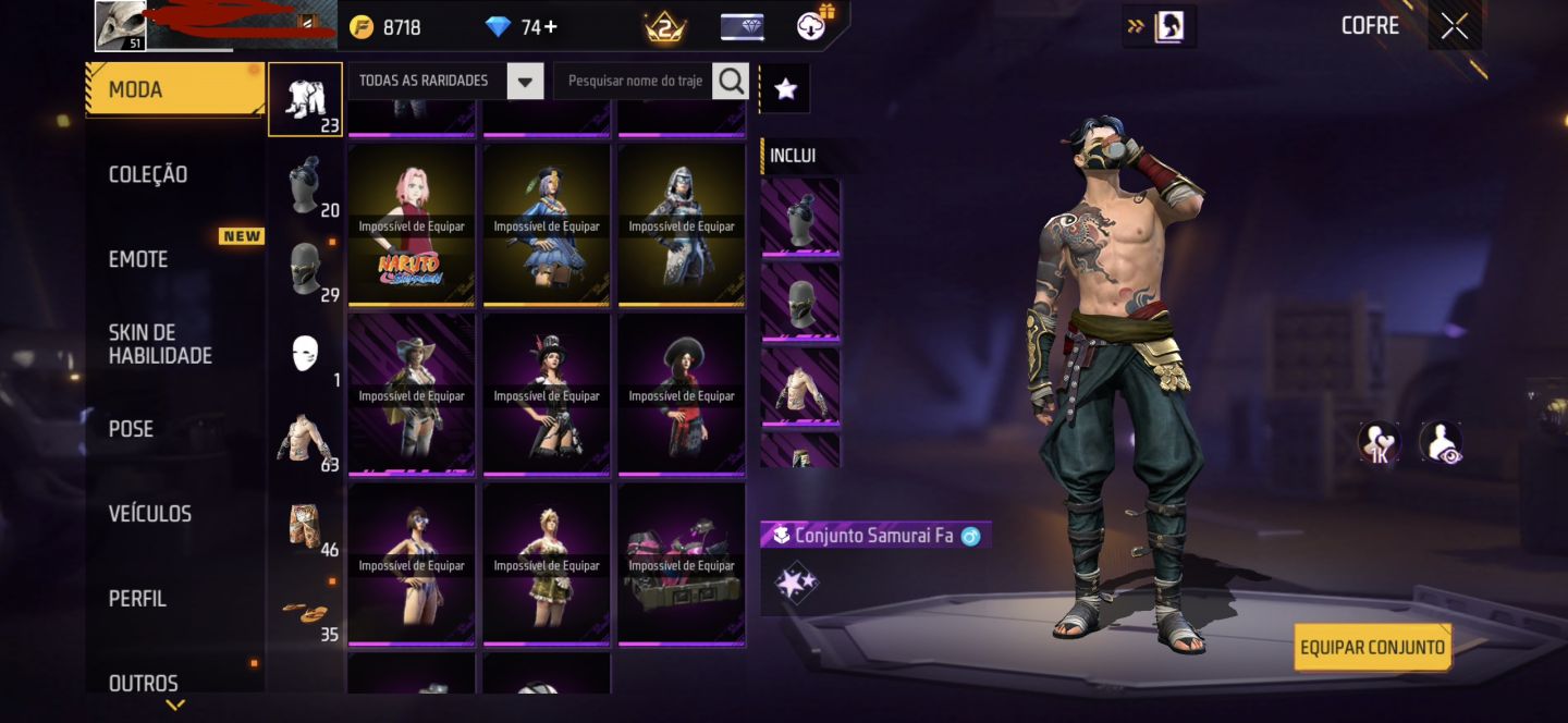 CONTA ANTIGA DE FREE FIRE COM MAIS DE 7 ANOS E DIVERSAS SKINS