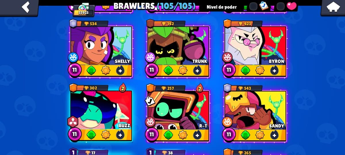TODOS BRAWLERS , 32 NÍVEL MAX |14 PRESTÍGIOS | SKINS + HIPERCARGAS
