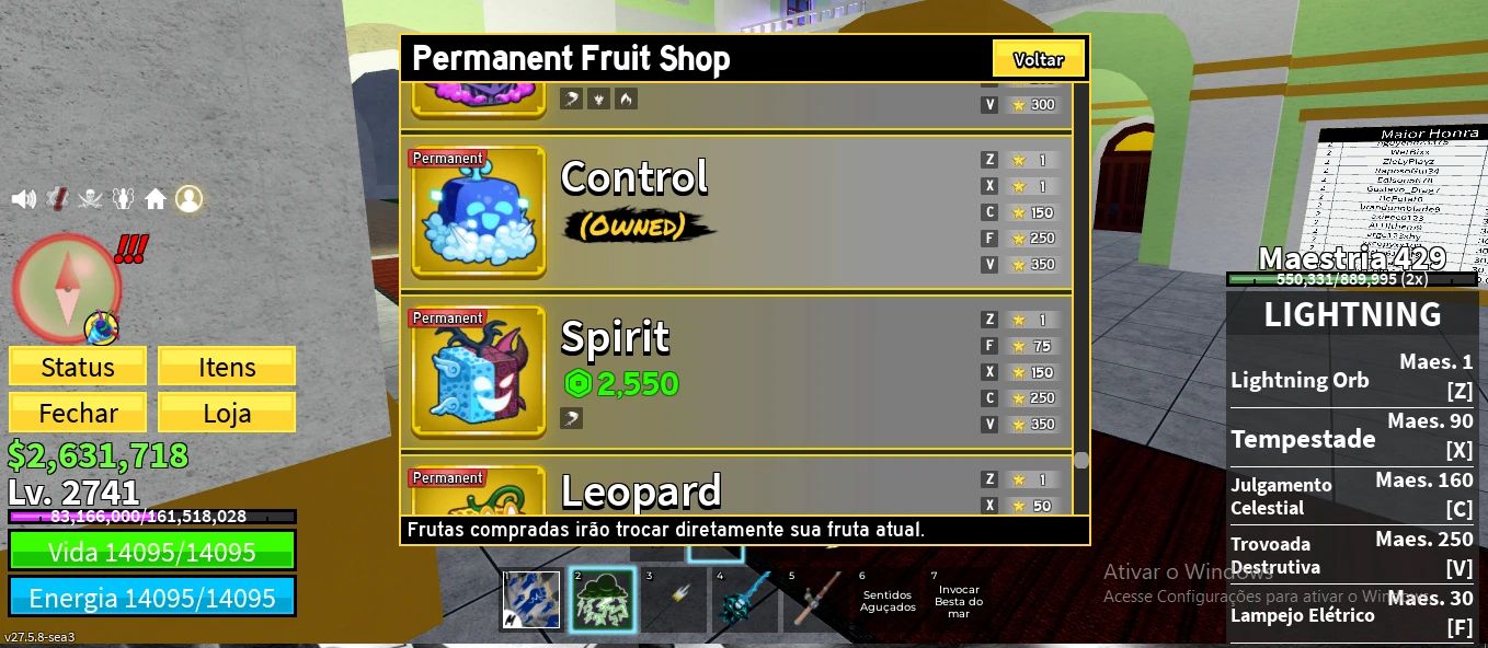 Conta de Blox Fruit Muito Upada e Gemada com Control Perm e Phoenix