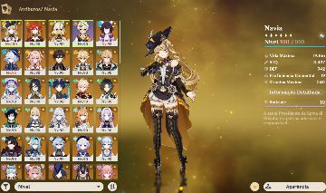 Conta Genshin - Navia c6, Columbina C5, Escoffier C2, Ayaka C4 e Raiden C3