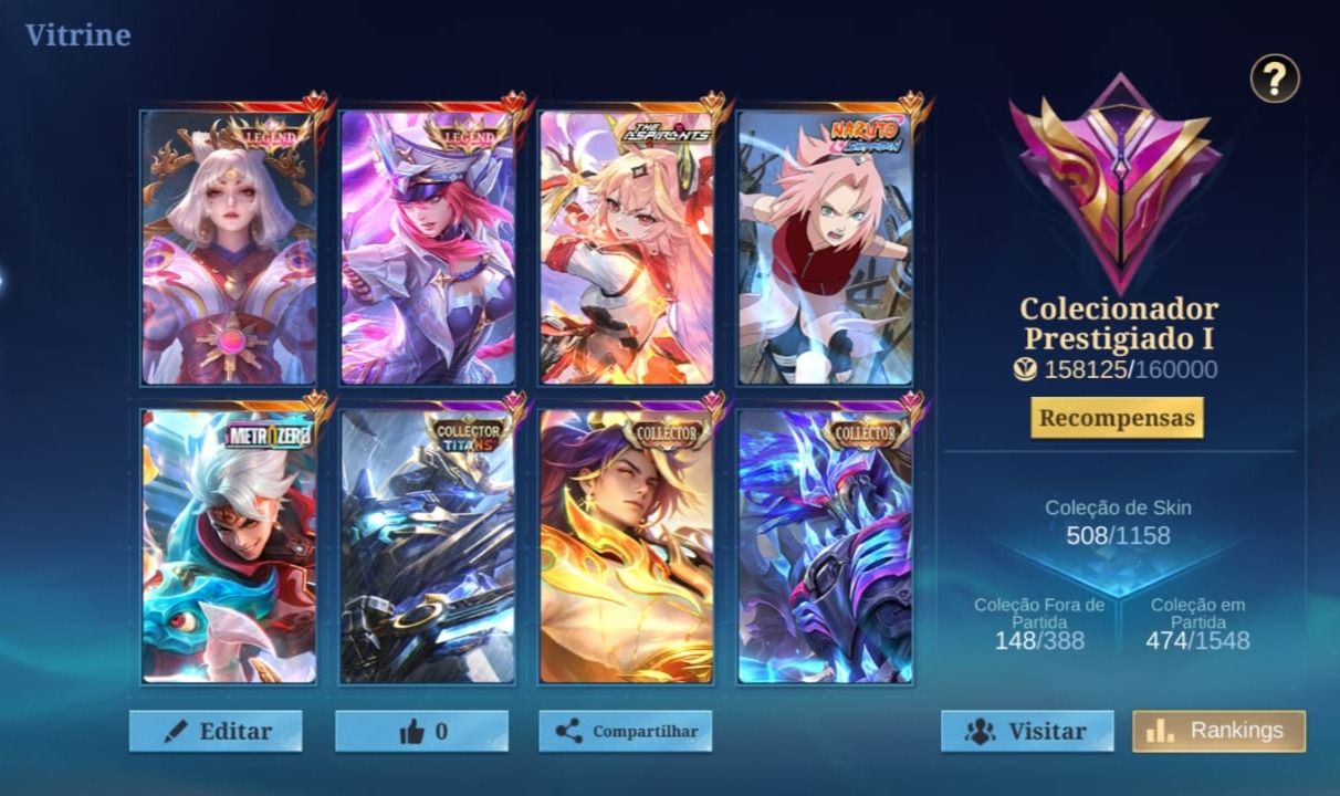 CONTA MLBB, 508 SKINS, TÍTULOS GLOBAIS, CONTA HIGH ELO 538 STAR