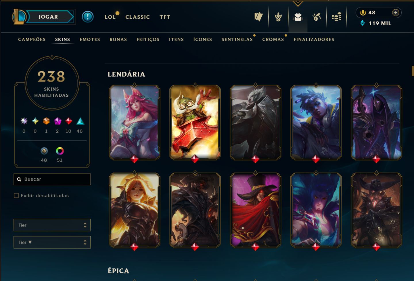 Conta LoL Mestre Full Champs 238 Skins, Ícones Antigos