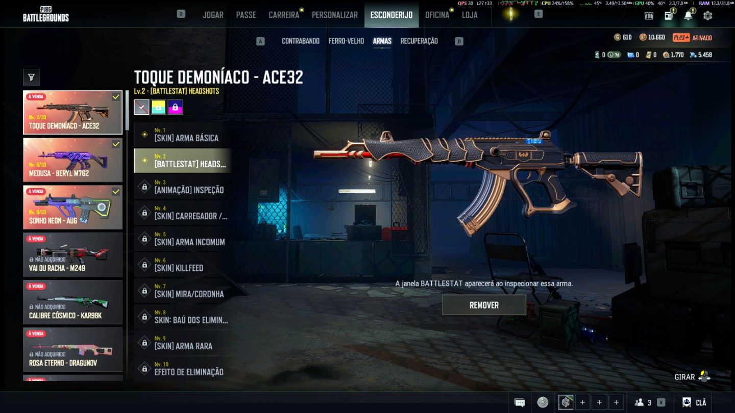 PUBG | AUG Lv8 | Beryl Medusa Lv6 | ACE Lv2 | Personagem Glasya Lv 2