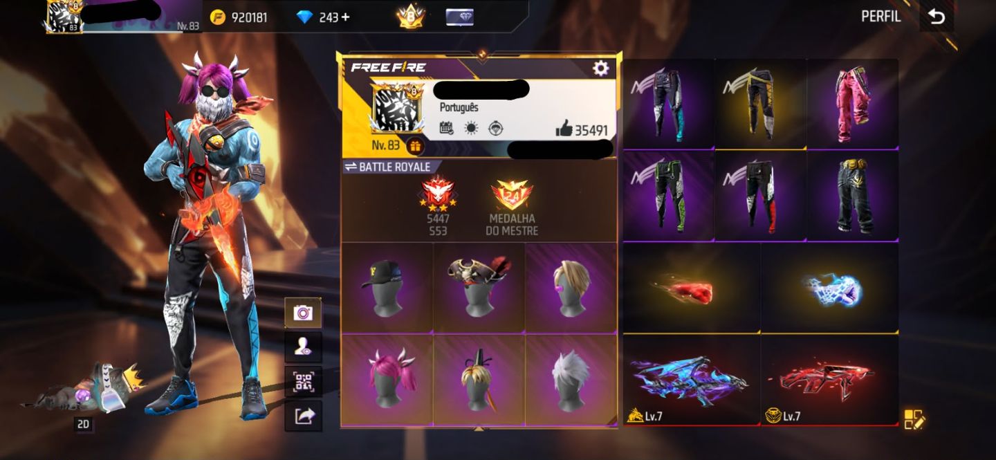 Conta Free Fire Level 83 com Segundo Passe 7 Angelicais 850+ Peitorais Prime 8