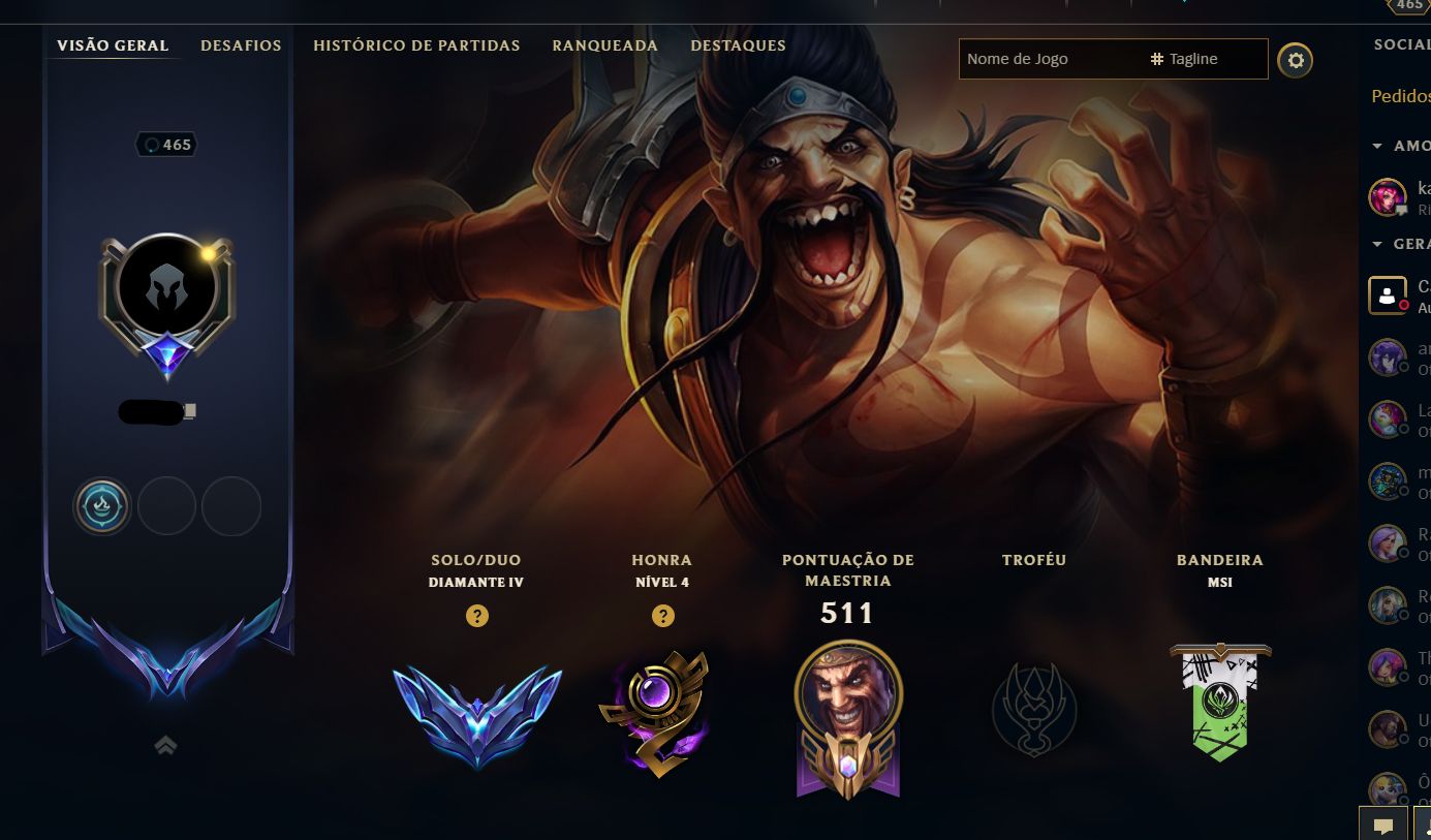 CONTA DIAMANTE LOL MONO DRAVEN - 13 SKINS DRAVEN - 184 SKINS 66% WR 2KK MAESTRIA