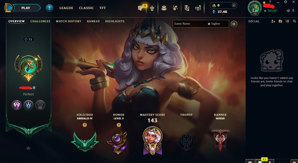 Conta League of Legends Esmeralda IV | Nível de Honra 4 | 37.4K Essências Azui