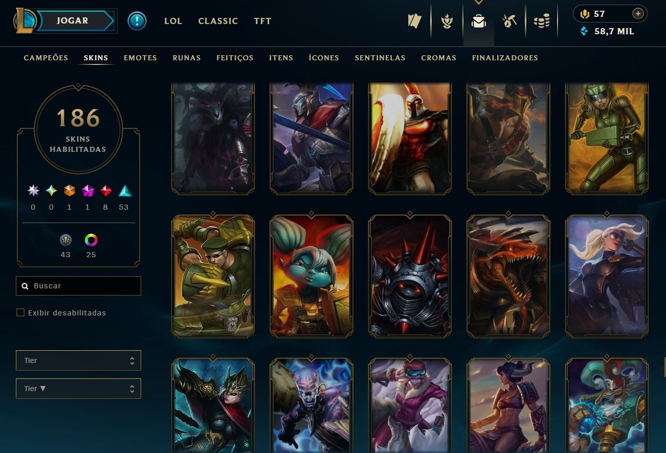 CONTA DE 2013 - 186 SKIN - LVL 242 - TODOS CAMPEÕES - 50K DE EA - 25 CROMAS