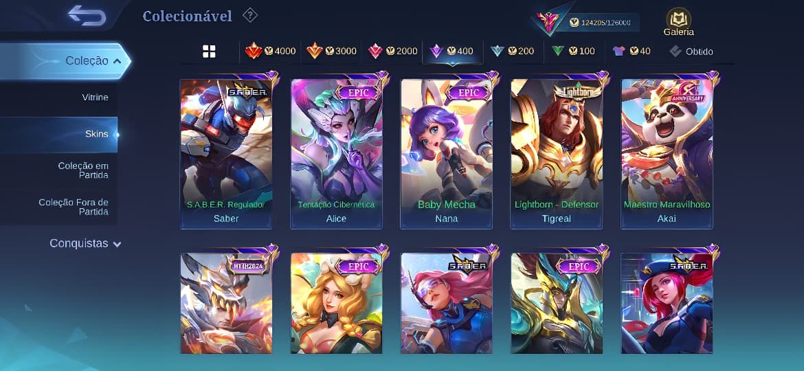 Conta Mobile Legends - 326 Skins Legends e Raras - Informações de Login Alterave