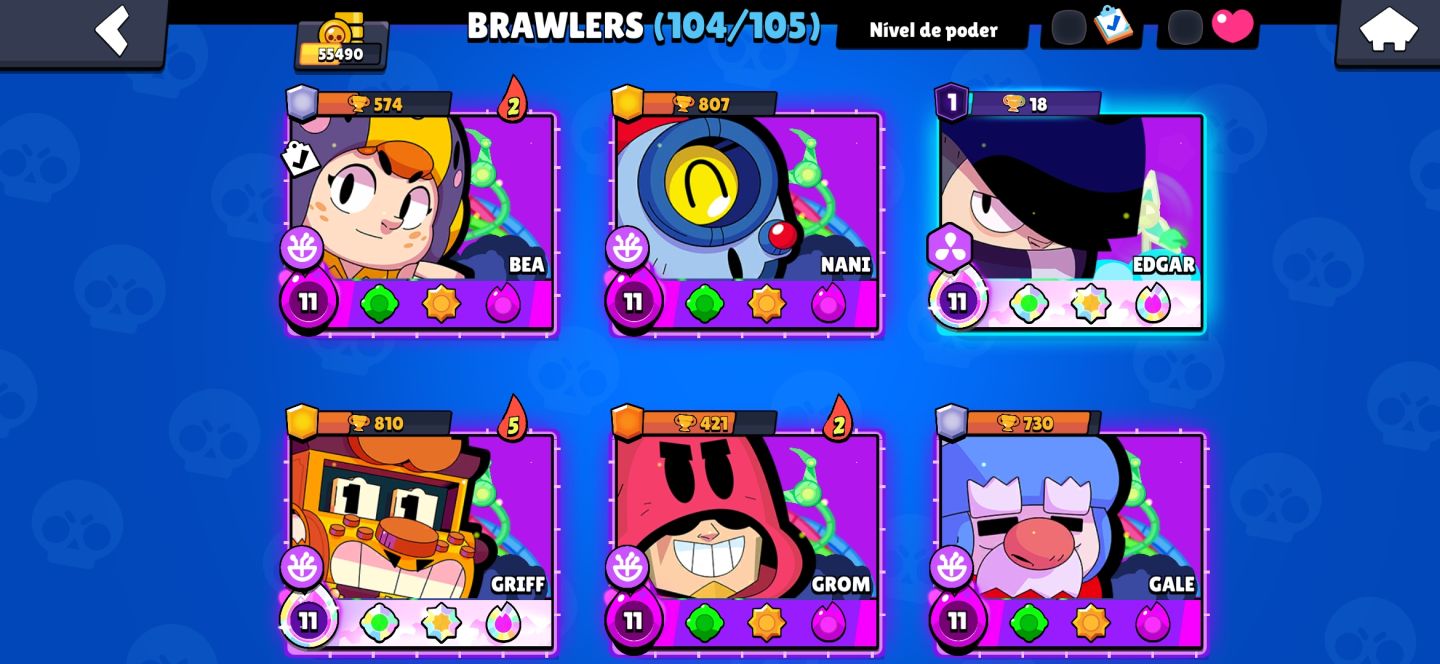CONTA BRAWL STARS COM 63 PERSONAGENS NIVEL 11, 15 BRAWLERS COM TODOS OS BUFFIES