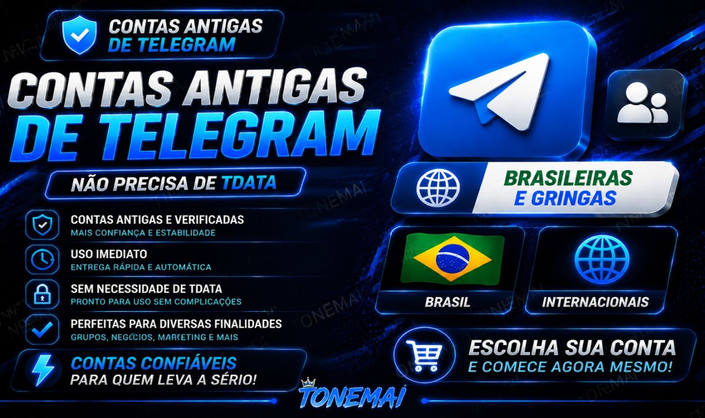 CONTAS DE TELEGRAM BR/GRINGA - CONTAS PREMIUM ANTIGAS - NÃO PRECISA DE TDATA
