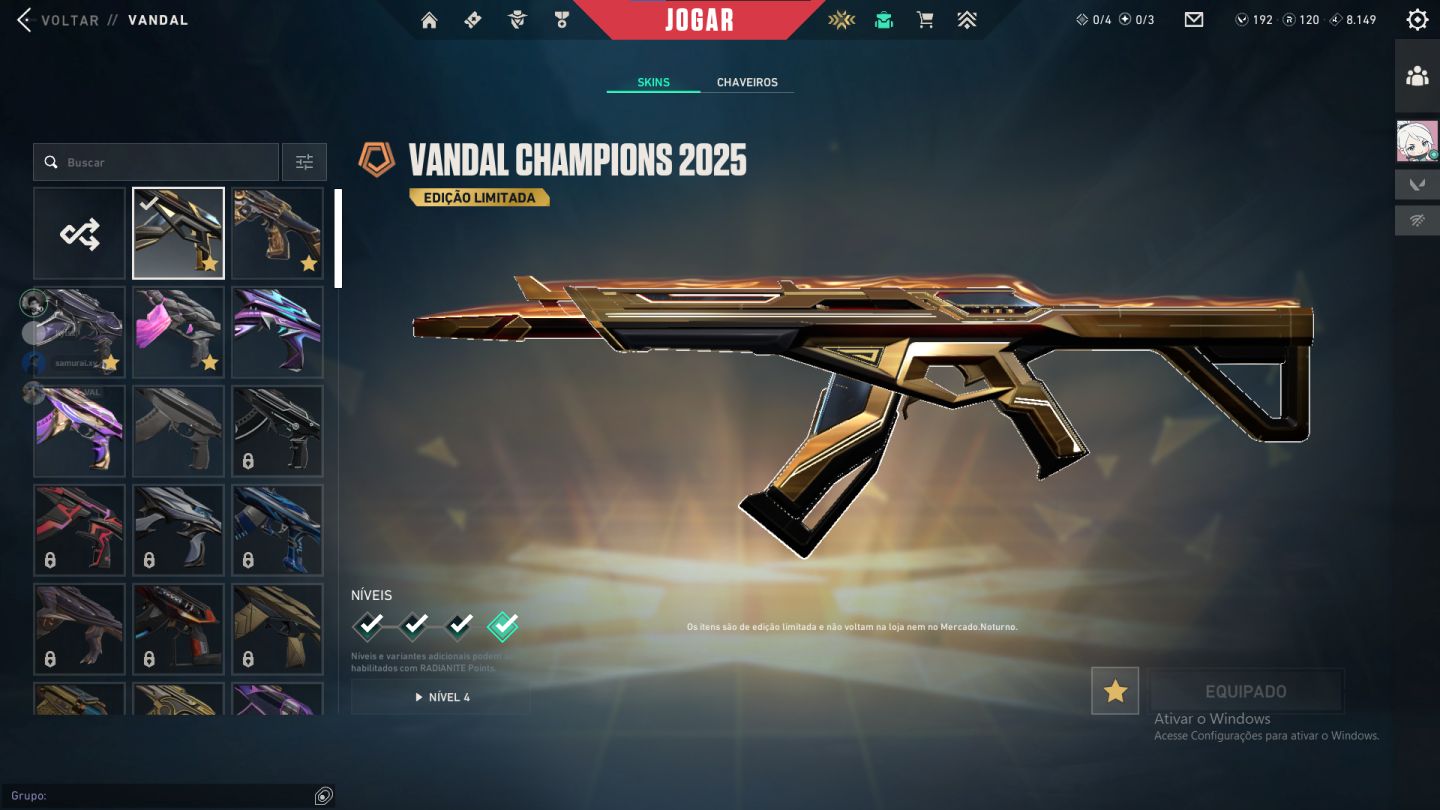 Conta Valorant Plat 2 | Ex-Dima 3 | Champions 2025 | Saqueadora + Karambit