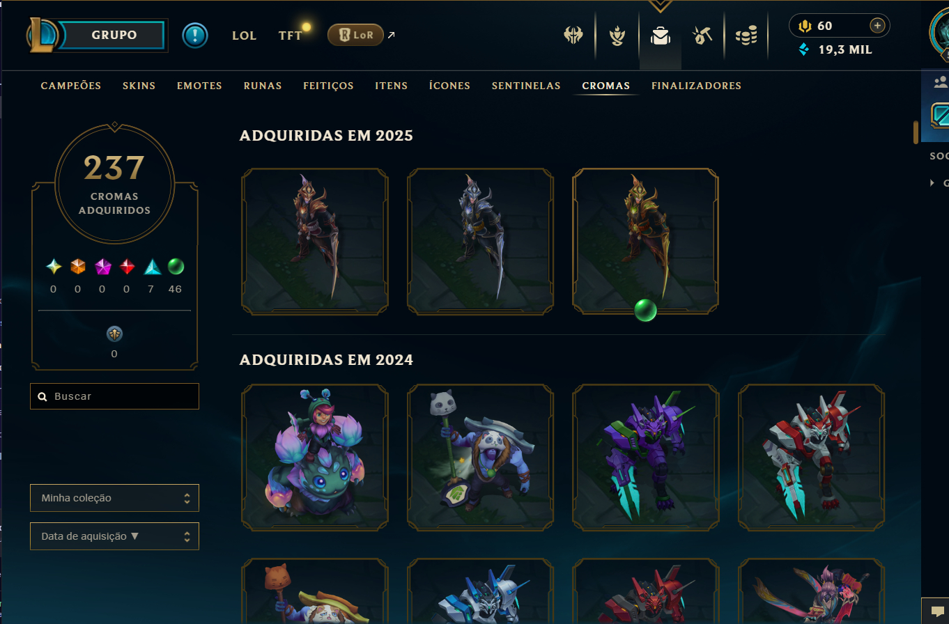 Conta de lol com muitas Skins e lv alto