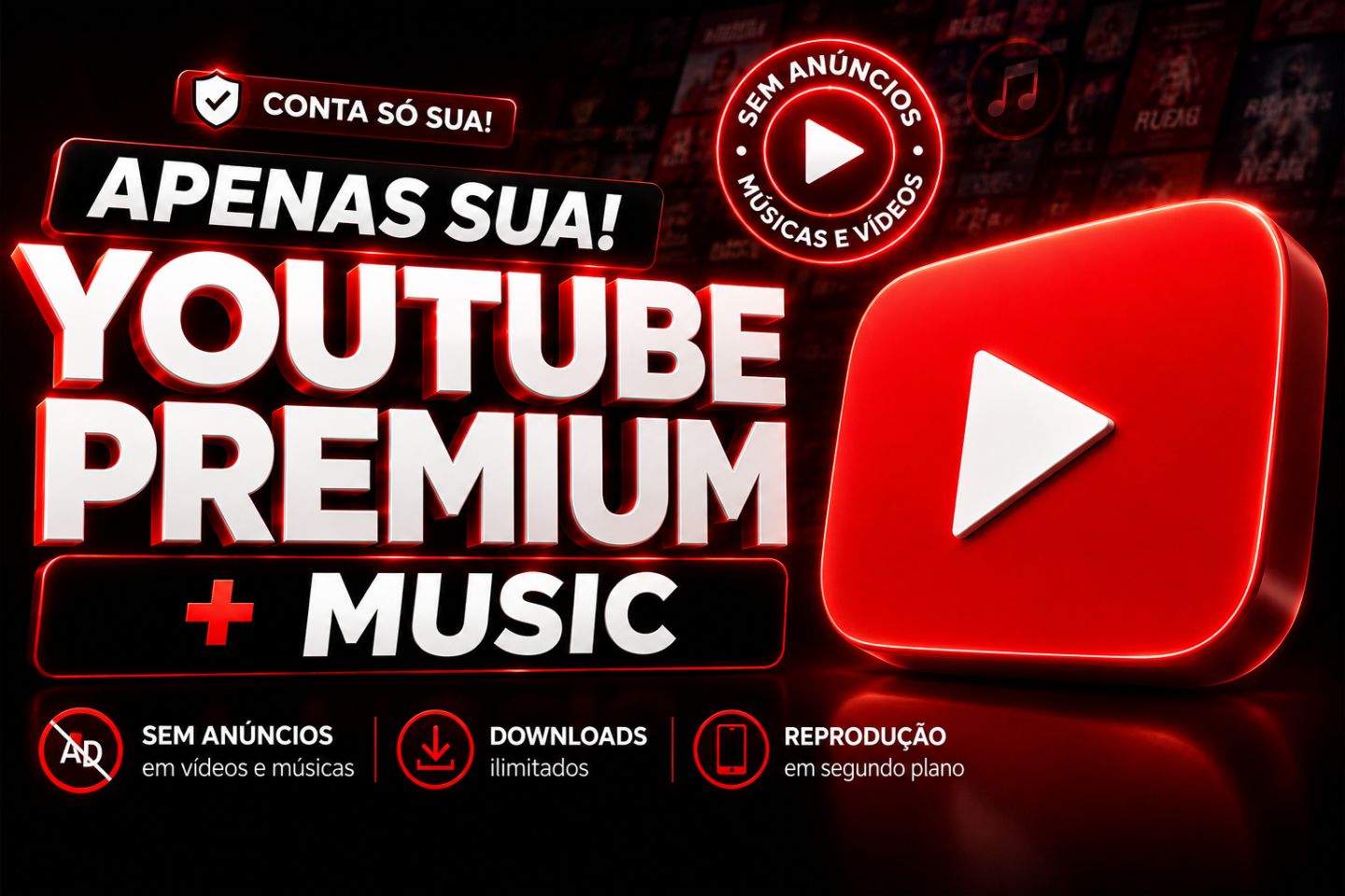 YouTube Premium + YouTube Music | Plano Família | 30 Dias | Conta Exclusiva