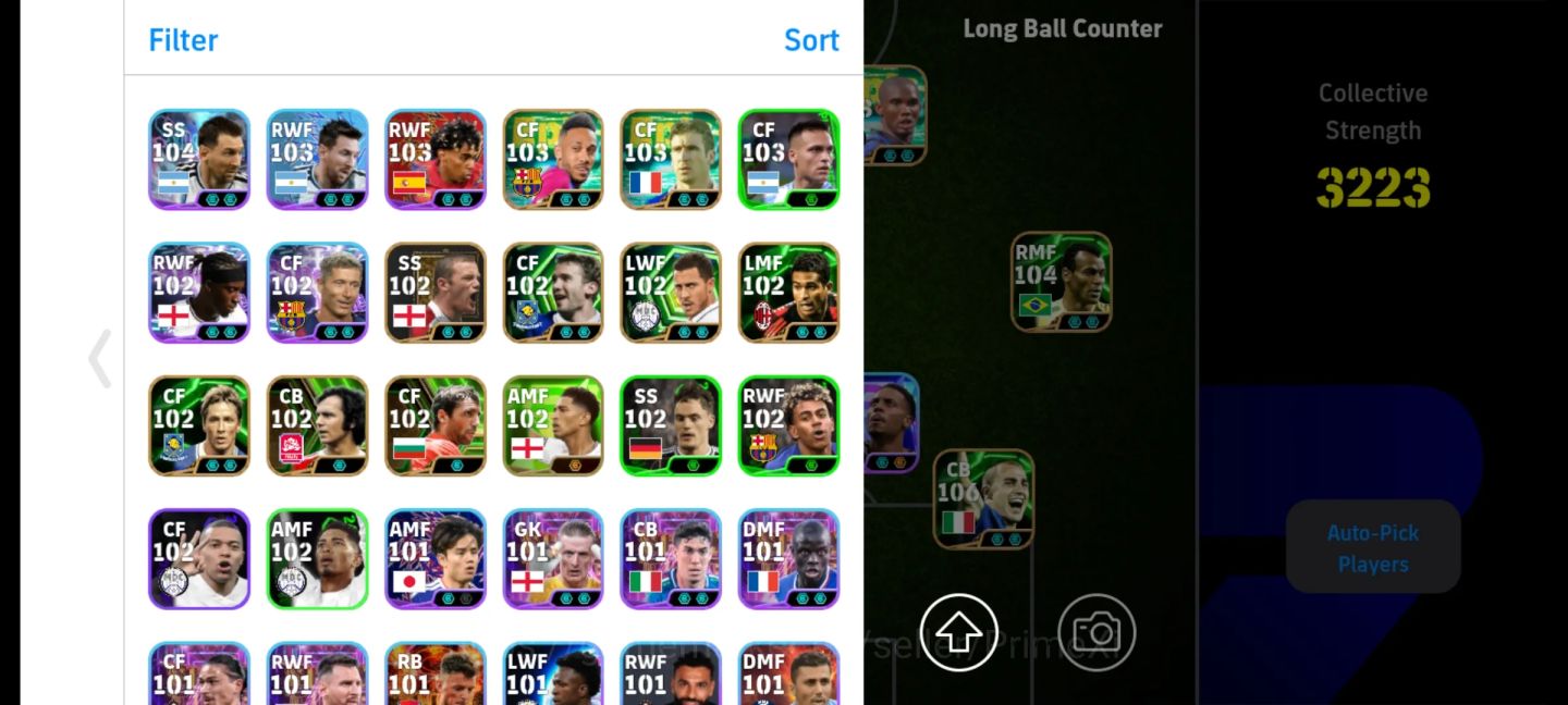 Conta eFootball 3223 Força | Dembele 106 Cannavaro 106 Baggio 105 Okazaki 105